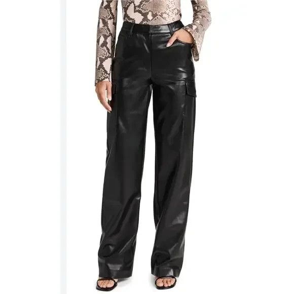 Generation Love Womens Black 'Nate' Vegan Leather Cargo Pants Sz 10 Nwt $288